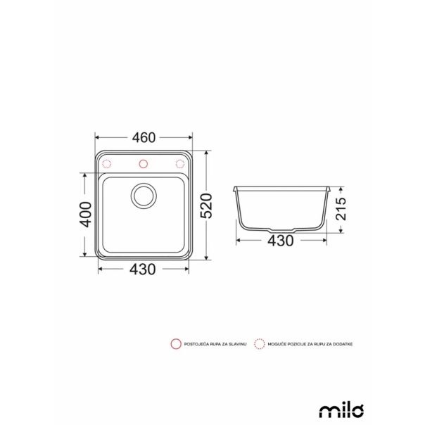 Milo Granitna sudopera PIU 46x52cm Lava stone ø90 - PIU.L.1KBO