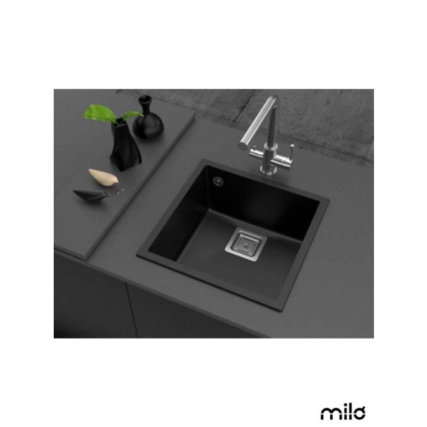 Milo Granitna sudopera Qubus 56x44cm Lava stone sifon 90 - QUB.L.1K56