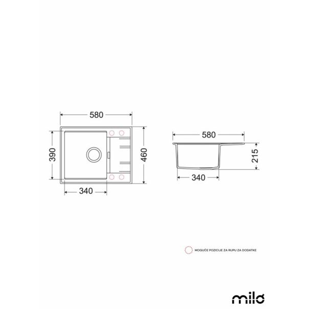 Milo Granitna sudopera Avangard 58x46cm Lava stone ø90 - AVA.L.1KKO