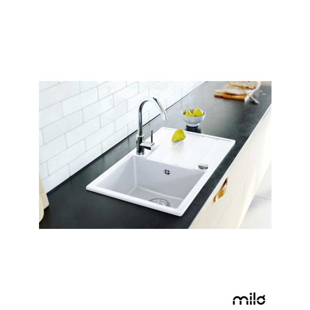 Milo Granitna sudopera Metro 76x44cm Magnesia white ø90 - MET.M.1KDO