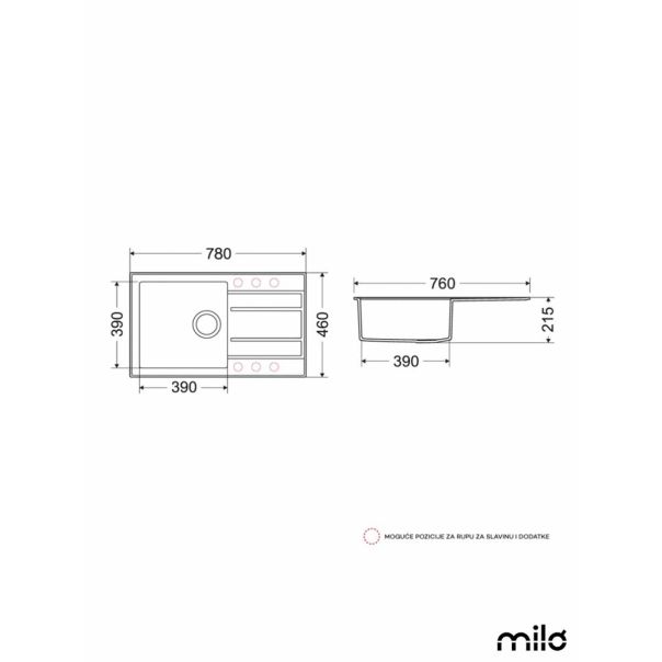 Milo Granitna sudopera Retto 78x46cm Pure sand ø90 - RET.P.1KDO