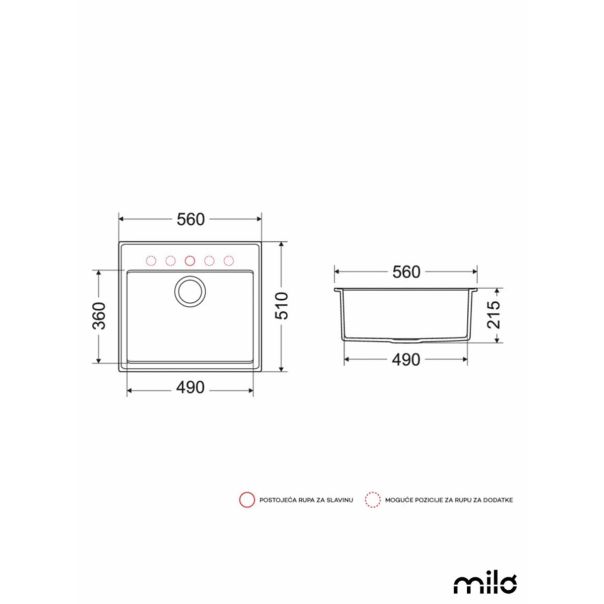 Milo Granitna sudopera Retto 56x51cm Pure sand ø90 - RET.P.1KBO