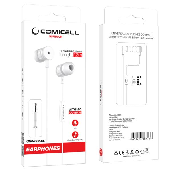COMICELL Slušalice za telefon Superior CO-BM31 univerzalne 3.5 mm, bela - H504