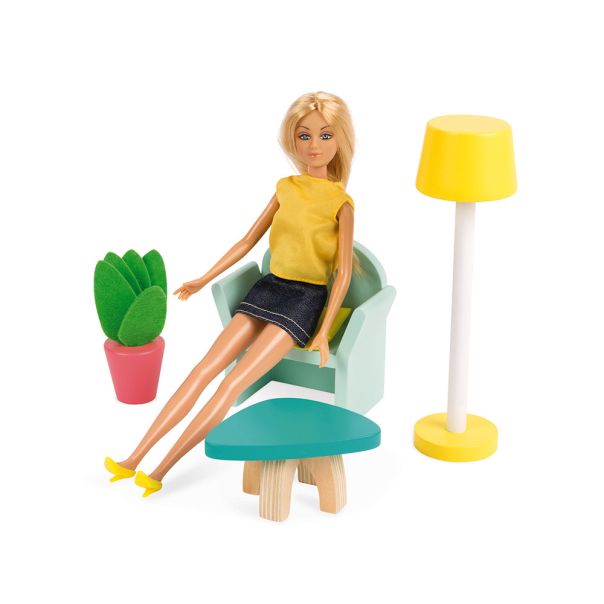 JANOD Drvena kućica za lutke sa nameštajem Happy Day - J06580