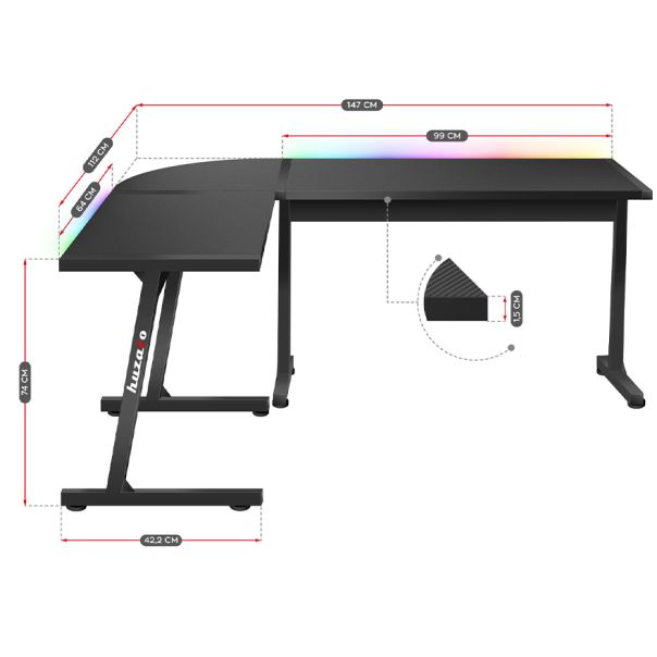 HuzaroHero 6.0 Crni RGB Ugaoni Gaming sto - 1345-1-1