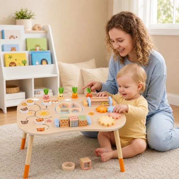 Dečiji aktivni sto KINDER HOME, Montesori igraonica 6 u 1, puno drvo - EP3265203