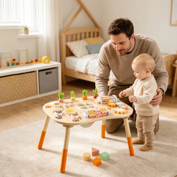 Dečiji aktivni sto KINDER HOME, Montesori igraonica 6 u 1, puno drvo - EP3265203