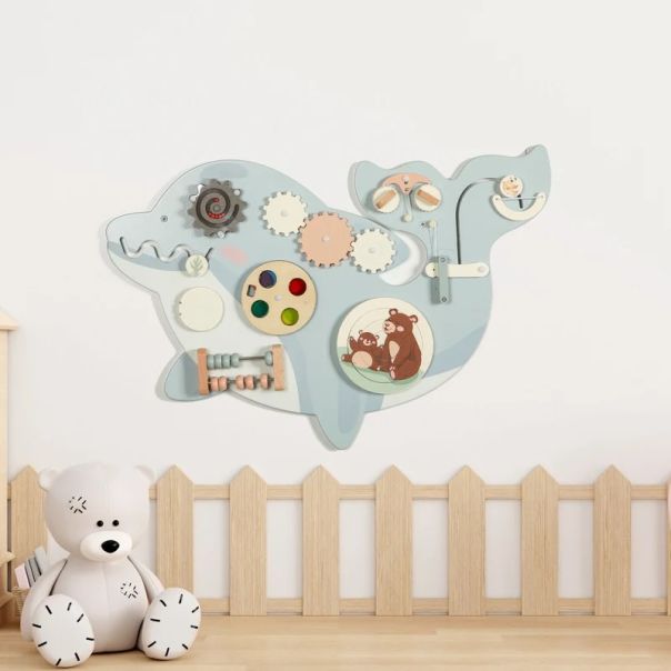 Dečija drvena tabla za aktivnosti KINDER HOME, delfin za zid, Montesori brod - EP3265215