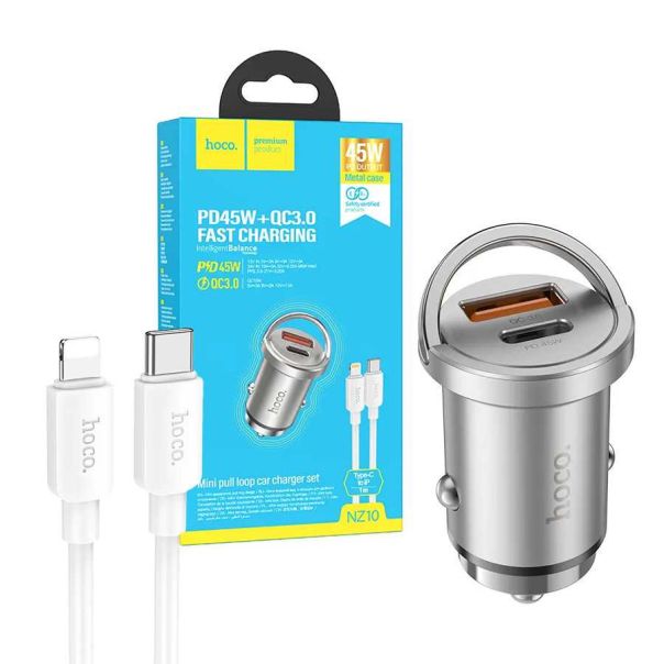 hoco. Auto punjač, brzi, sa Lightning kablom, PD45W+QC3.0 - NZ10 Handy - 34866