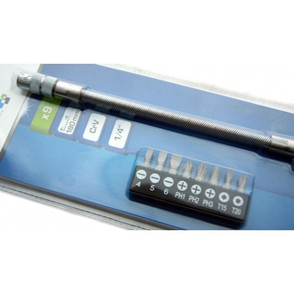 HOGERT Odvijač s elastičnim prihvatom i nastavkom za prihvat bitova - HT1S090