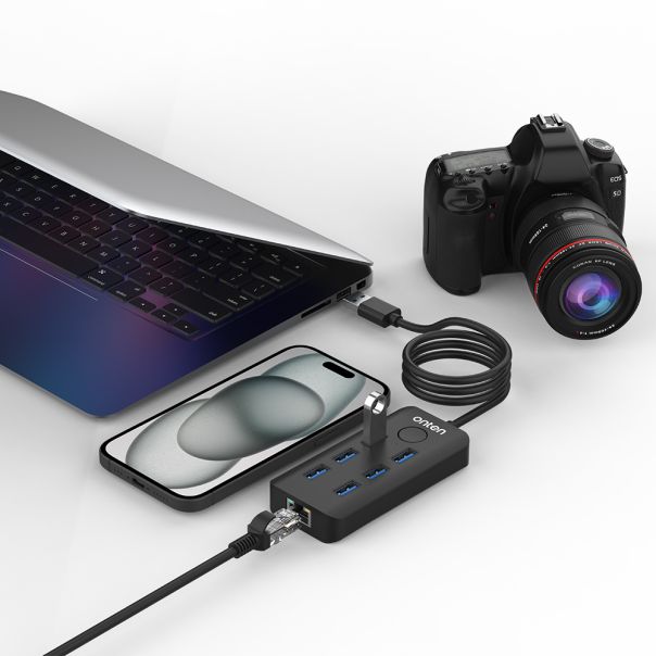 Hub USB 3.2 sa 6 portova Gen 1 5G + Ethernet RJ45 100Mbps + Lock screen dugme 50cm (OTN-8121) Onten - EP2924081