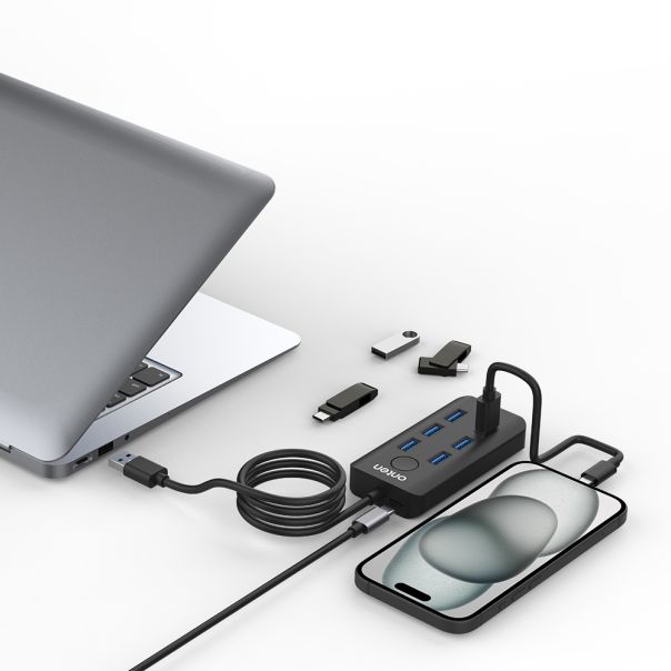 Hub USB 3.2 sa 6 portova Gen 1 5G + Ethernet RJ45 100Mbps + Lock screen dugme 50cm (OTN-8121) Onten - EP2924081
