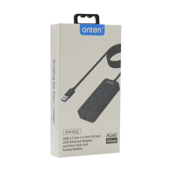 Hub USB 3.2 sa 6 portova Gen 1 5G + Ethernet RJ45 100Mbps + Lock screen dugme 50cm (OTN-8121) Onten - EP2924081