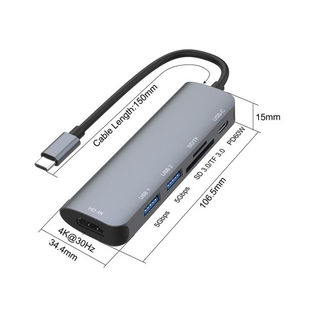 Hub USB Type-C Dock stanica sa HDMI 4K + SD/TF 3.0 + 2x USB 3.0 + USB Type-C - EP2878936