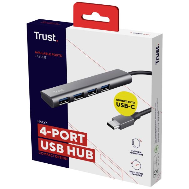 TRUST USB Hub Halyx USB-3.2, siva - 24948