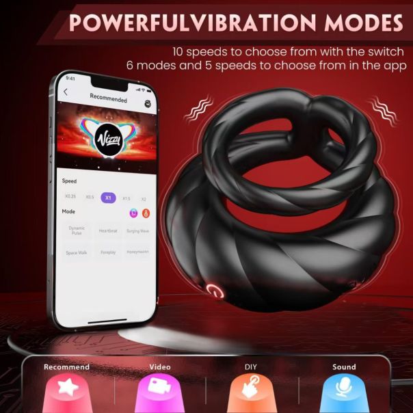 Vibracioni prsten za penis, 10 brzina, 6 modova - EP3175293