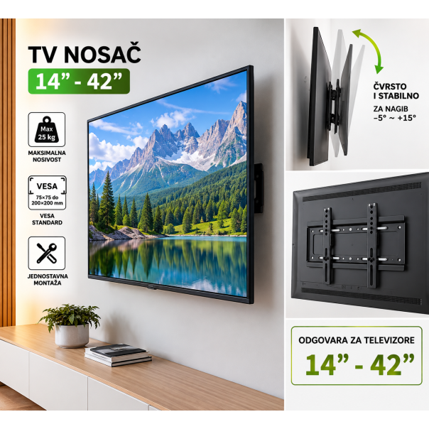 MKS Zidni nosač za TV 14–42 inča 179306 – fiksni, do 25 kg - EP3315371