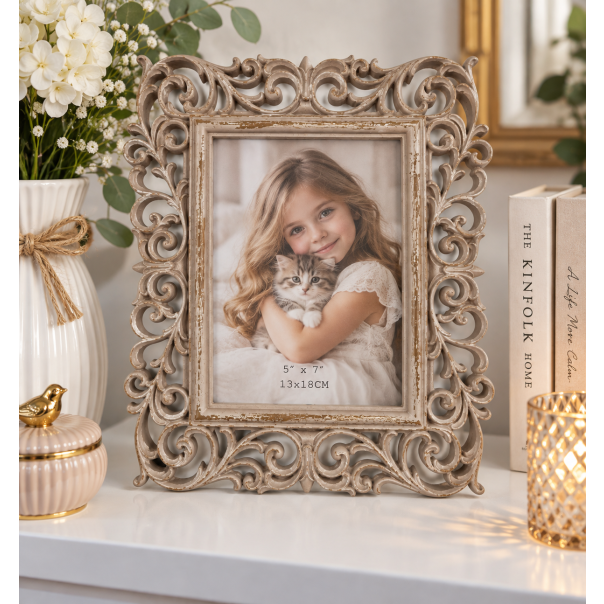 MKS Dekorativni ram za slike  – bež sa baroknim ornamentima, 13 × 18 cm - EP3315065