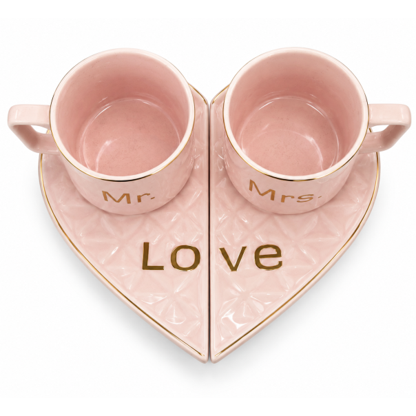 MKS Keramičke šolje za parove 2/1 sa tacnama u obliku srca – Mr. & Mrs. LOVE - EP3335717
