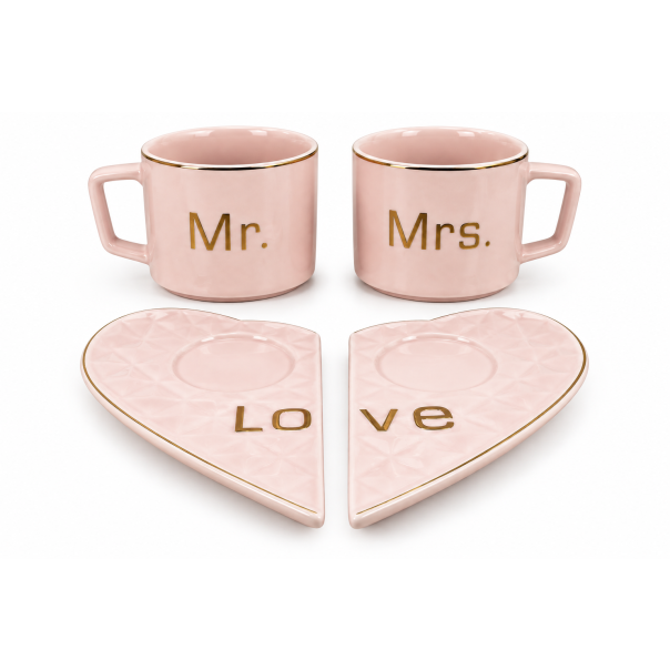 MKS Keramičke šolje za parove 2/1 sa tacnama u obliku srca – Mr. & Mrs. LOVE - EP3335717