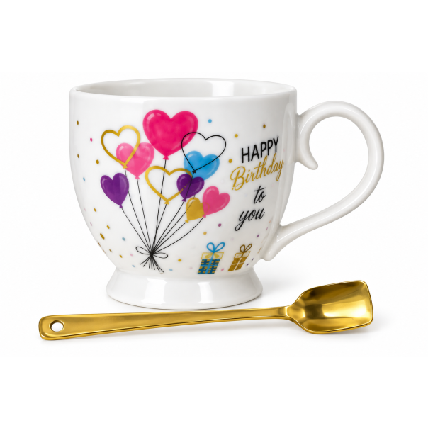 MKS Keramička šolja sa kašičicom – Happy Birthday, poklon set - EP3335708