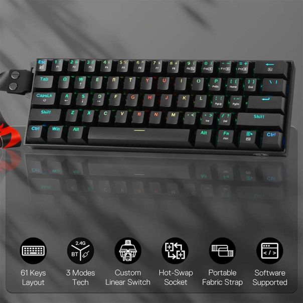 Draconic K530 Pro Plus Bluetooth/Wired Mechanical 60% Gaming Keyboard w/strap - EP2944539