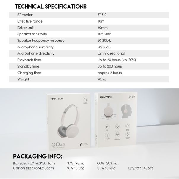 Slušalice bezicne GO AIR WH02 sive FANTECH - EP2900235