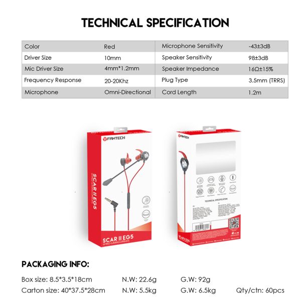 Slušalice handsfree SCAR II EG5 crvene FANTECH - EP2921308