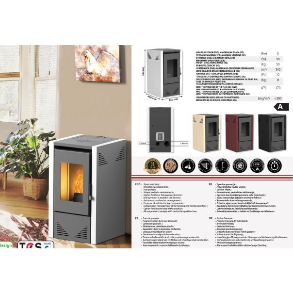 MARELI Kamin na pelet JADE 6 air (6kW) bordo - EP3020600