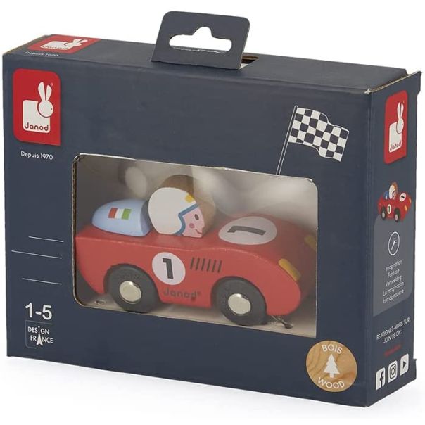 JANOD Mali drveni trkački automobil, crvena - J08545-1