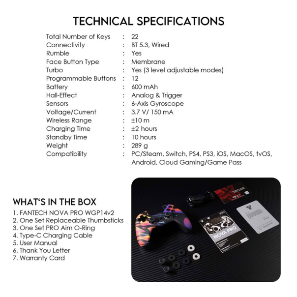 Joypad wireless Fantech WGP14V2 NOVA PRO multiplatform Rainbow - G218224