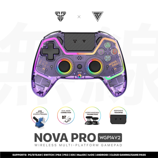 Joypad wireless Fantech WGP14V2 NOVA PRO multiplatform RGB CLEAR ljubicasti - G218221