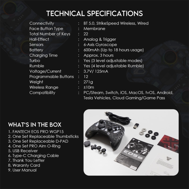 Joypad wireless Fantech WGP15 EOS PRO multiplatform RGB plavi - G213462