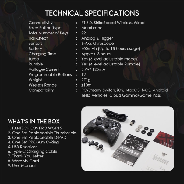 Joypad wireless Fantech WGP15 EOS PRO multiplatform RGB rinbow - G213463