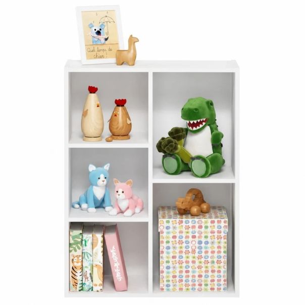 KINDER HOME Dečja polica za knjige sa 5 pregrada, beli organizator za knjige i igračke - EP3317862