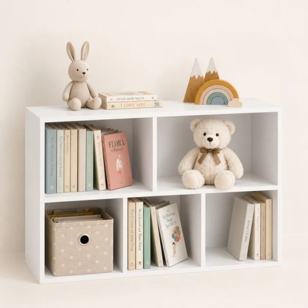 KINDER HOME Dečja polica za knjige sa 5 pregrada, beli organizator za knjige i igračke - EP3317862