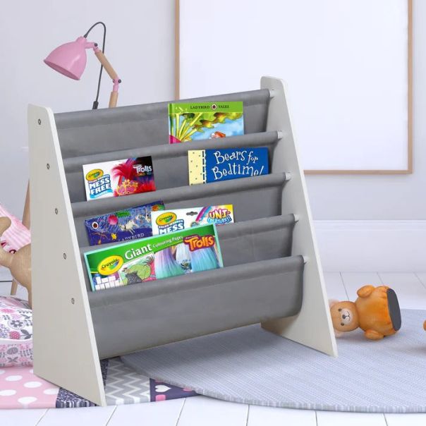 KINDER HOME Dečija polica za knjige i igračke belo-siva - JVTR-3029-VG