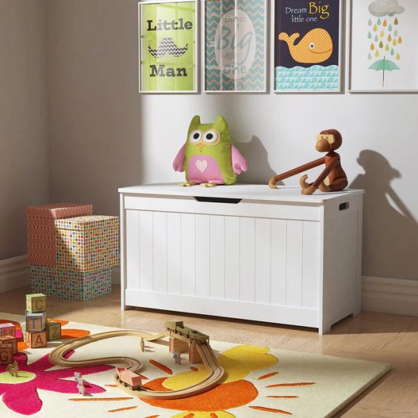 KINDER HOME Komoda i drvena kliupa za odlaganje dečijih igračaka i knjiga bela - JVTR-3086