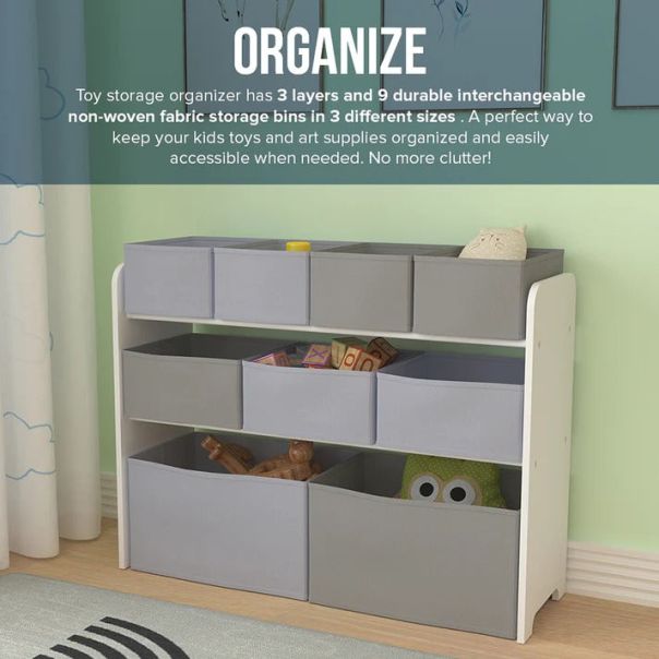 KINDER HOME Organizator za igračke belo-sivi - JVTR-3090-1