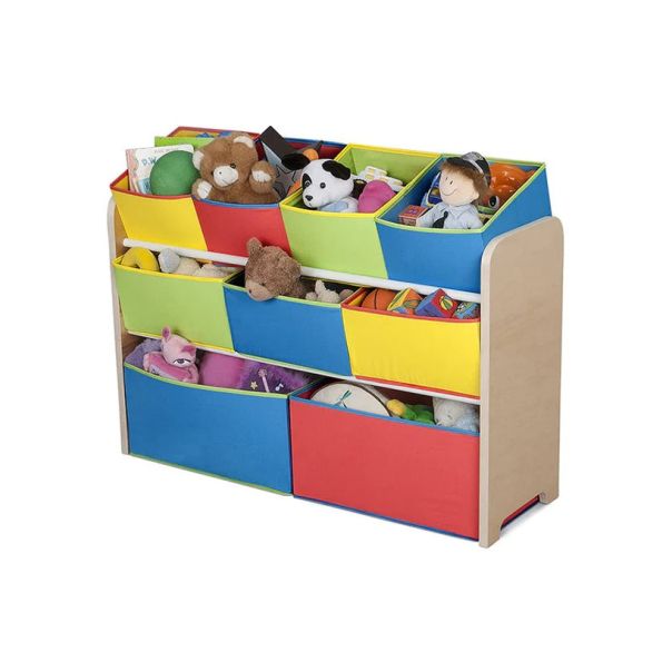 KINDER HOME Dečija drvena polica sa 3 nivoa i 9 kutija šarena - JVTR-3090
