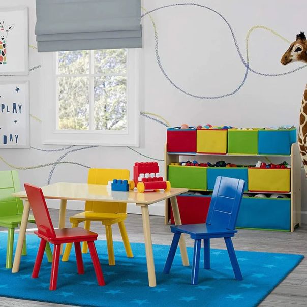 KINDER HOME Dečija drvena polica sa 3 nivoa i 9 kutija šarena - JVTR-3090