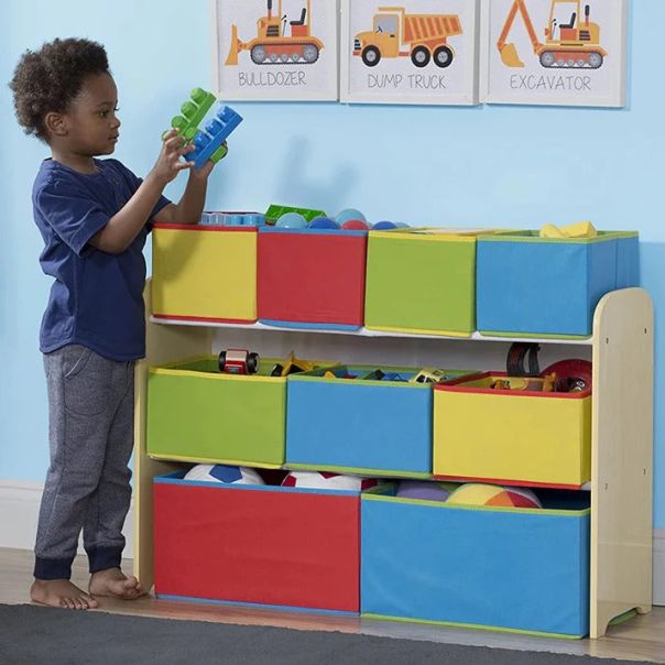 KINDER HOME Dečija drvena polica sa 3 nivoa i 9 kutija šarena - JVTR-3090