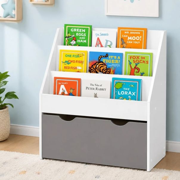 Dečija biblioteka KINDER HOME, bela, sa fiokom na točkovima - EP3317861