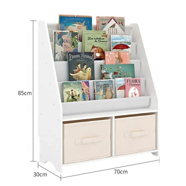 Dečiji drveni organizator 2 u 1, polica za knjige i kutije za odlaganje igračaka - JVTR-3317