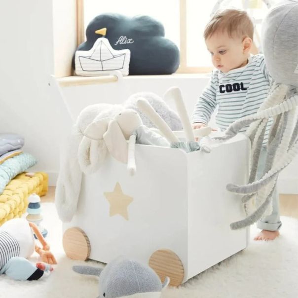 KINDER HOME kutija za igracke sa tockicima drvena bela - JVTR-3330