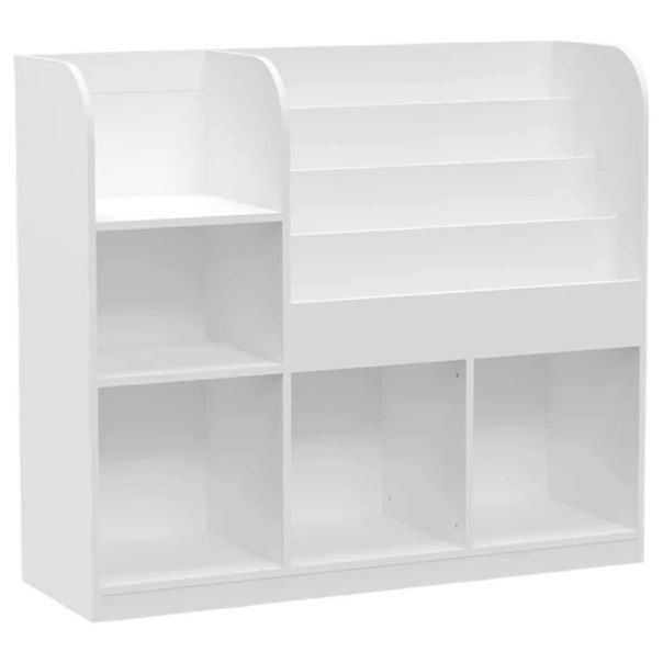 Dečiji organizator KINDER HOME,  3 tekstilne kutije, drveni, beli, Montesori - JVTR-3458