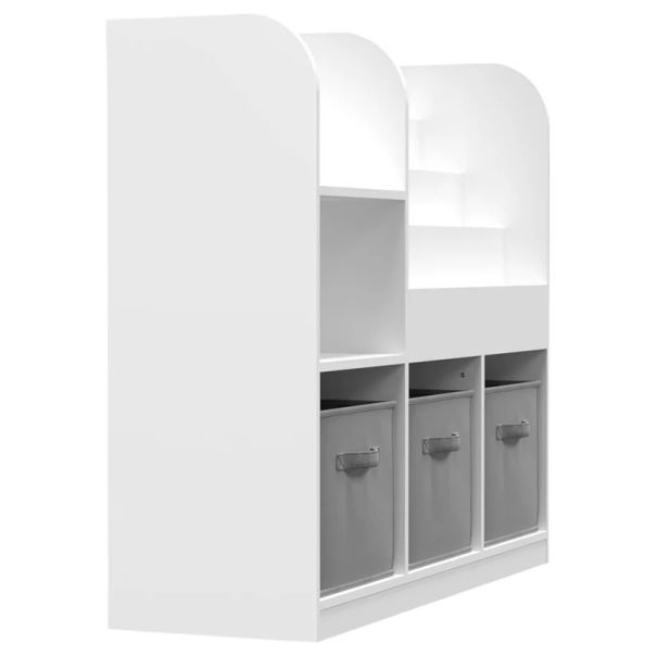 Dečiji organizator KINDER HOME,  3 tekstilne kutije, drveni, beli, Montesori - JVTR-3458