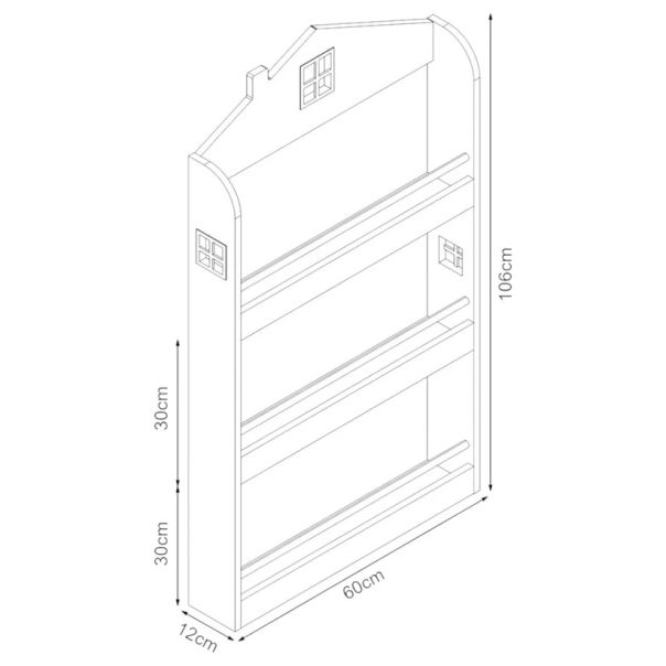 Dečija polica za knjige i igračke KINDER HOME – Kuća, 3 police, drvo - JVTR-3478