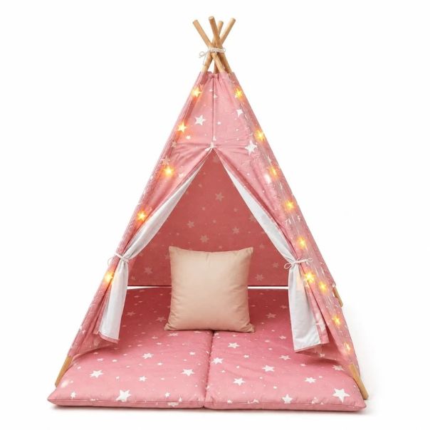 Dečiji pamučni šator KINDER HOME 100% pamuk, sa mekom podlogom za punjenje, jastukom i LED svetlima - EP3305346