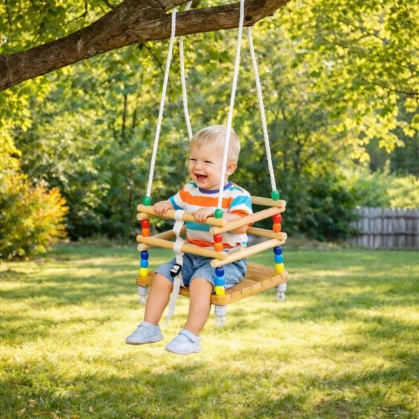 Dečija drvena ljuljaška KINDER HOME sa kaišem i bočnim stranama - EP2993311